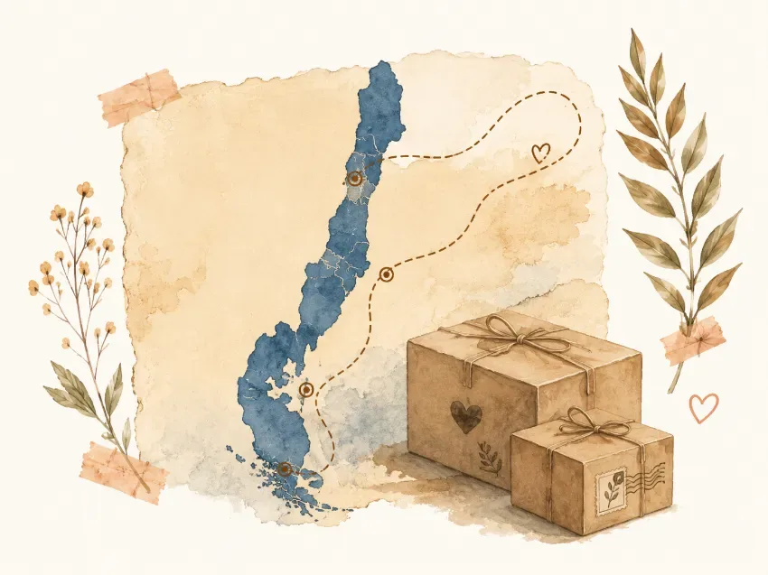 Mapa de Chile con cajas listas para envío