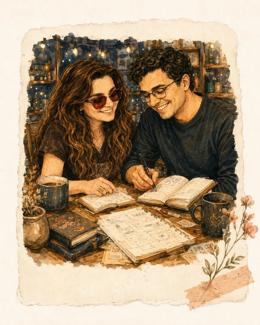 Elizabeth y Alexis escribiendo juntos en una libreta abierta