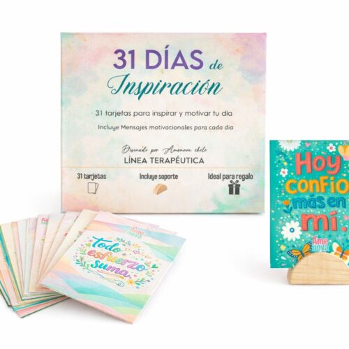 Set 31 Días de Inspiración – Tarjetas emocionales con soporte de madera